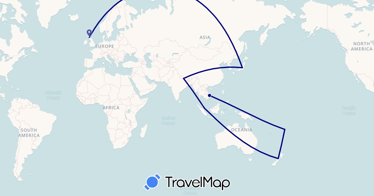 TravelMap itinerary: driving in Fiji, United Kingdom, Japan, Nepal, New Zealand, Singapore, Vietnam (Asia, Europe, Oceania)